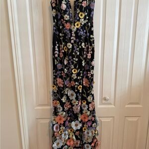 Azazie Black Maxi Dress with Multicolor Floral Embroidery